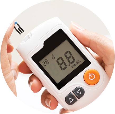 High blood sugar, insulin, and cholesterol levels noted as key health issues.