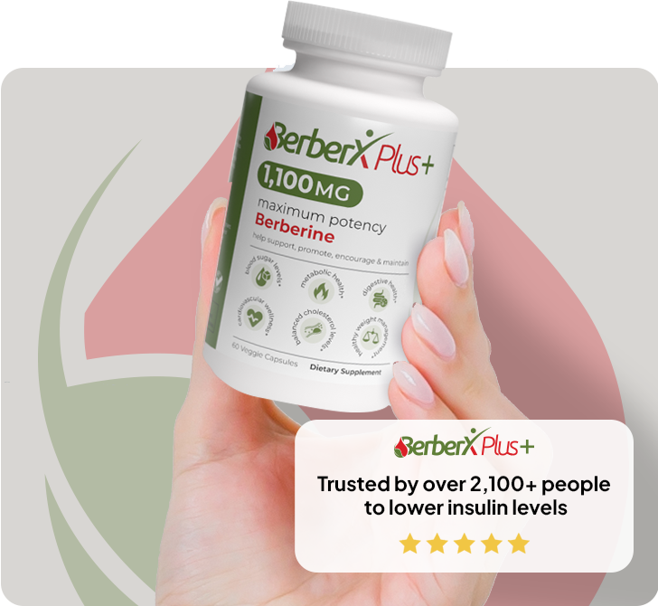 BerberX Plus bottle highlighted as a trusted natural solution for lowering insulin.
